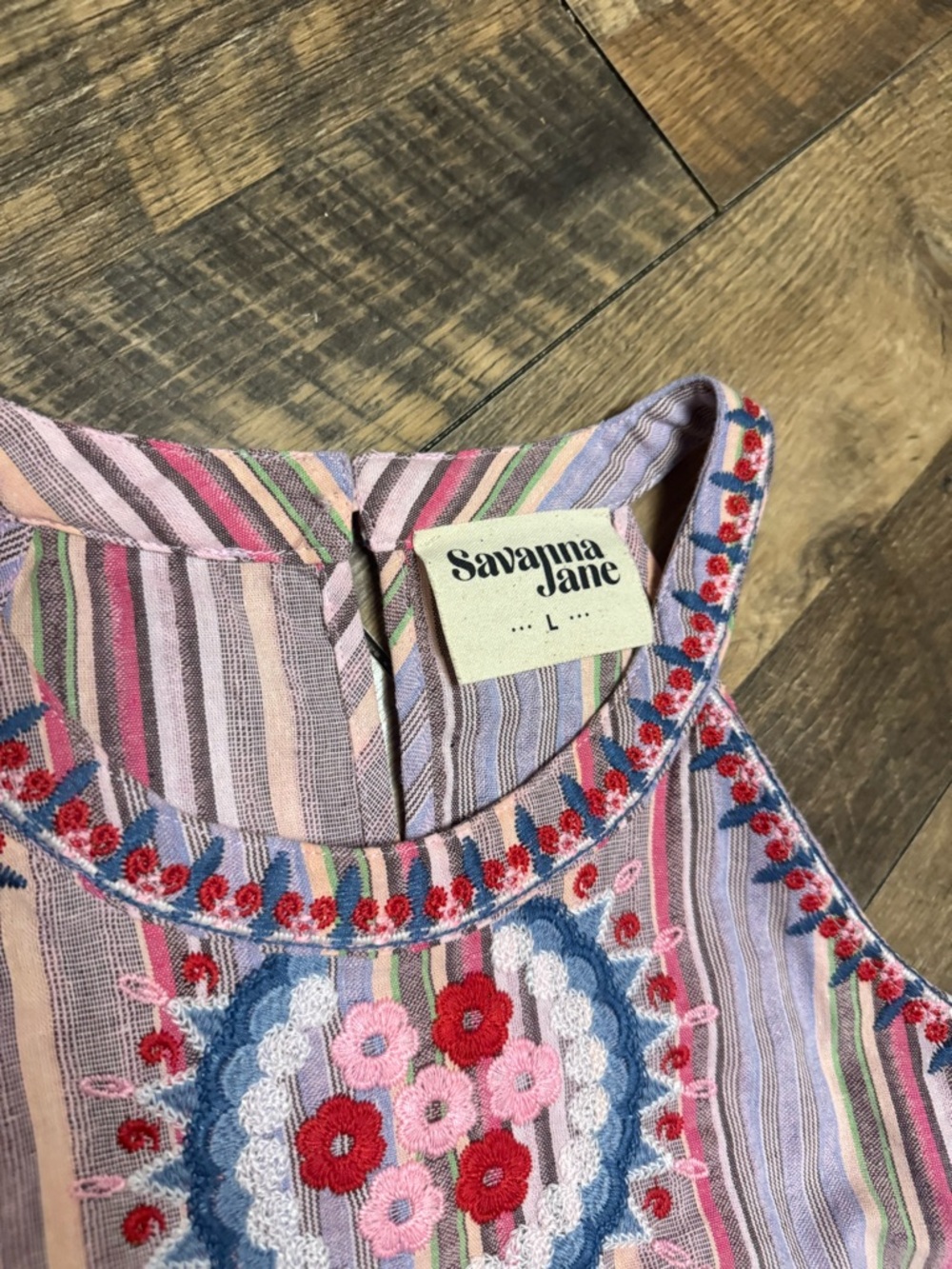 Savanna Jane Multicolor Striped Tank with Floral Embroidery - Picture 3 of 6